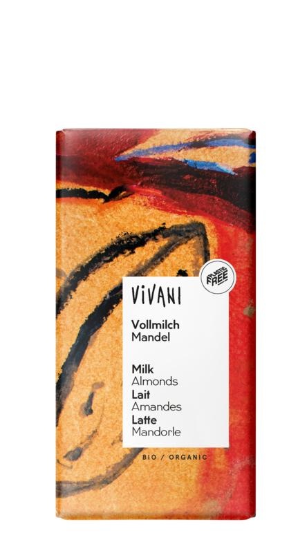 Vivani Vivani Chocolade melk met amandelen bio (100 gr)