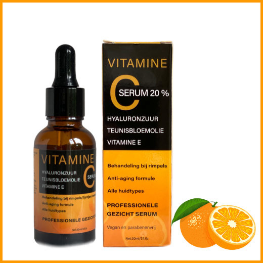 LivingGreens-gezichtsverzorging-Vitamine C serum-met vitamine E- met hyaluronzuur- met teunisbloemolie-primrose-gezichtsserum-collageen-anti rimpel-vermindert wallen serum-anti-acn