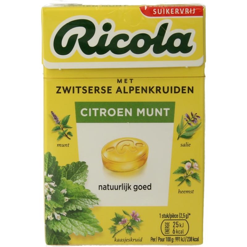 Ricola Ricola Citroen munt suikervrij doosje (50 gr)