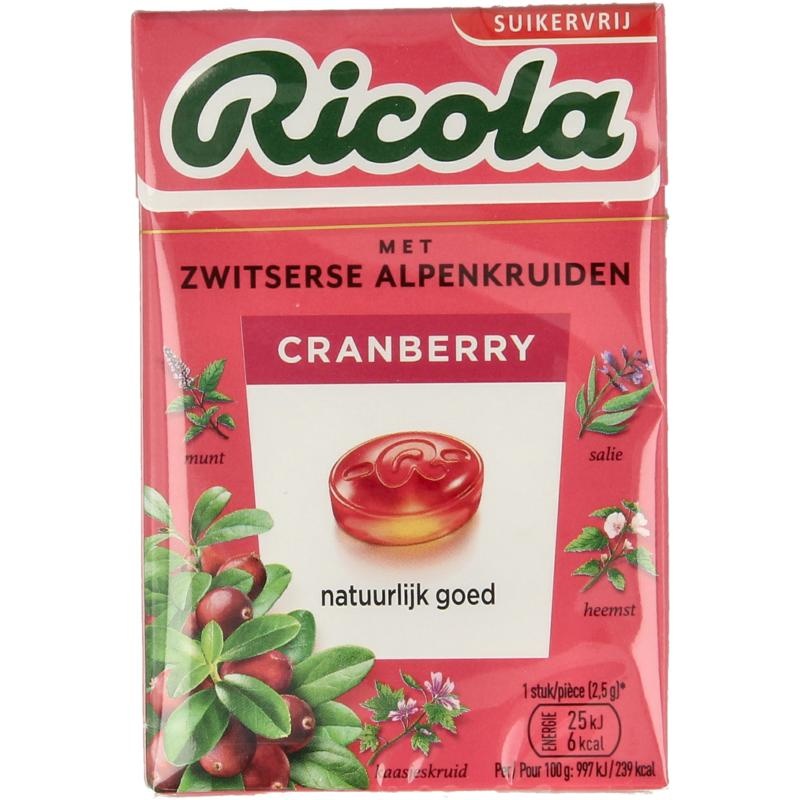 Ricola Ricola Cranberry suikervrij doosje (50 gr)