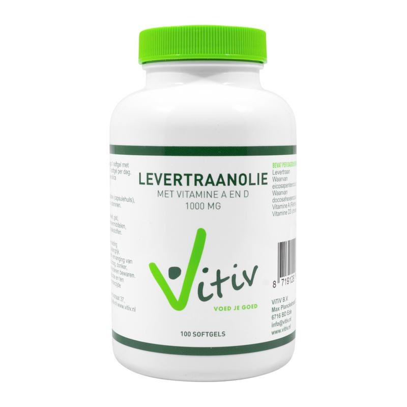 Vitiv Vitiv Levertraanolie 100mg vitamine A D (100 caps)