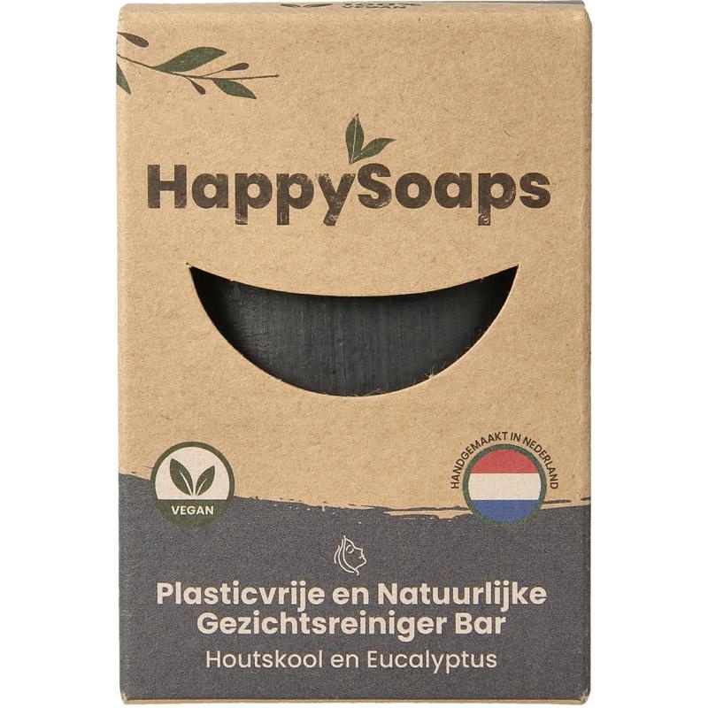 Happysoaps Happysoaps Gezichtreiniger bar houtskool en eucalyptus (70 gr)