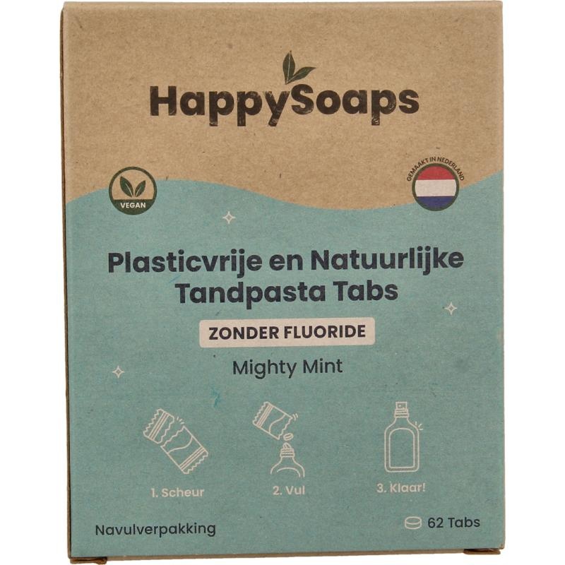 Happysoaps Happysoaps Tandpasta tabs zonder fluoride navulverpakking (62 st)