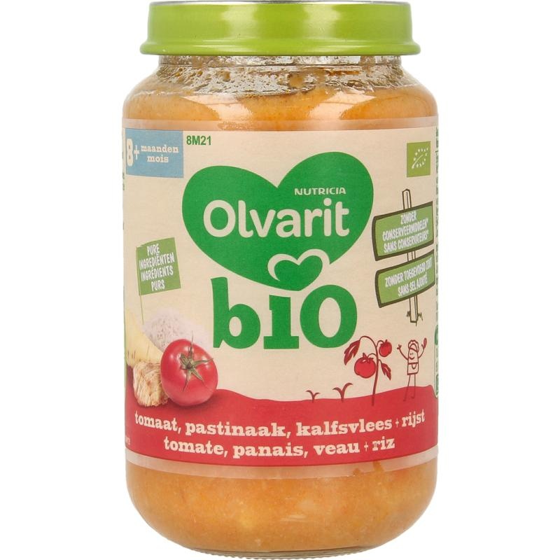 Olvarit Olvarit Tomaat pastinaak kalf rijst bio 8M21 bio (200 gr)