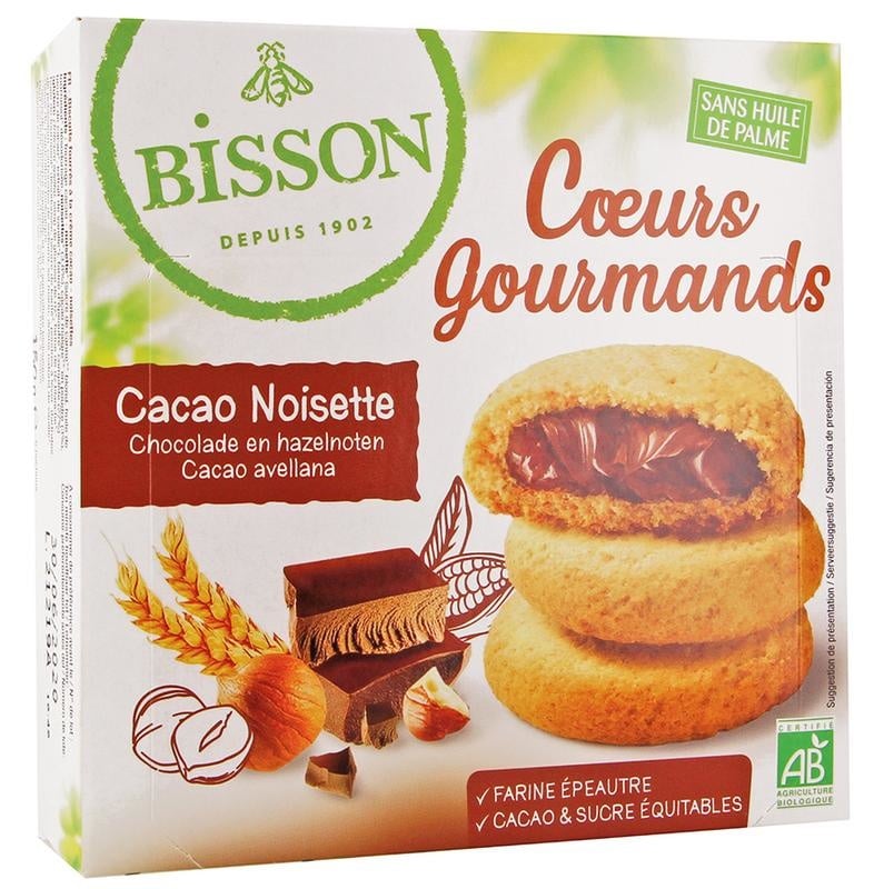 Bisson Bisson Gevulde koekjes hazelnoot choco bio (180 gr)