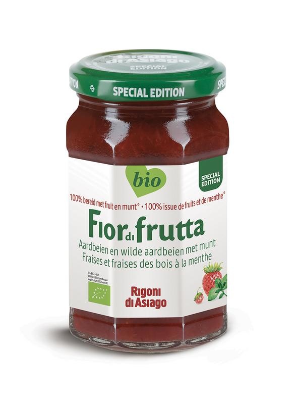 Fiordifrutta Fiordifrutta Aardbeien en wilde aardbeien met munt jam bio (250 gr)