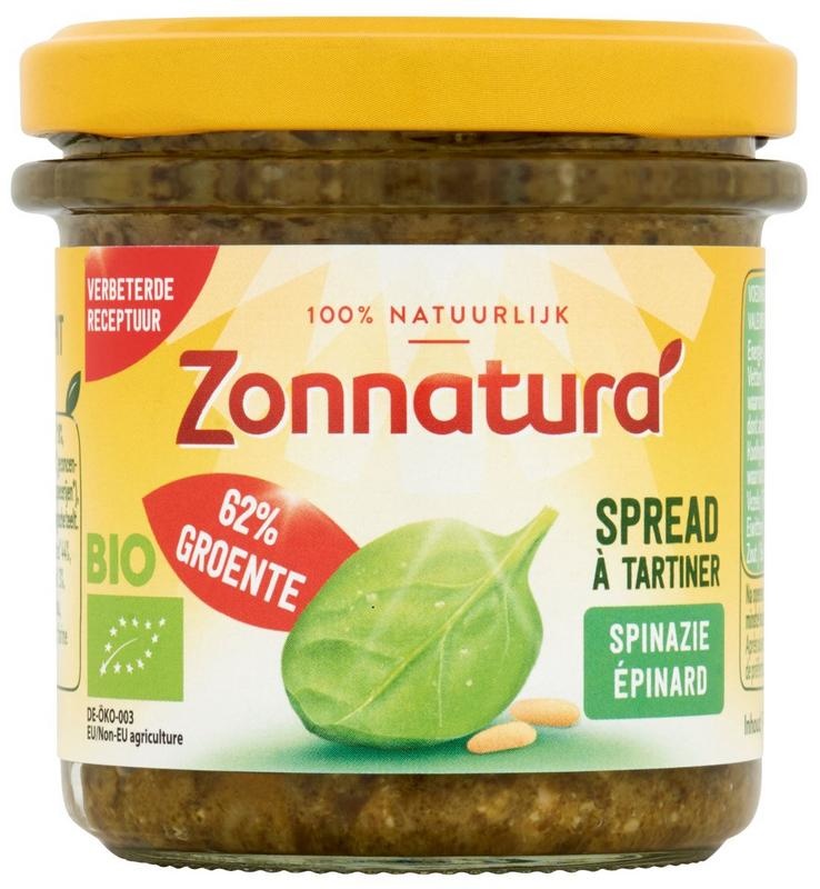 Zonnatura Zonnatura Groentespread spinazie bio (135 gr)