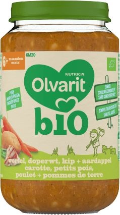 Olvarit Olvarit Wortel erwt kip aardappel bio 6M20 (200 gr)