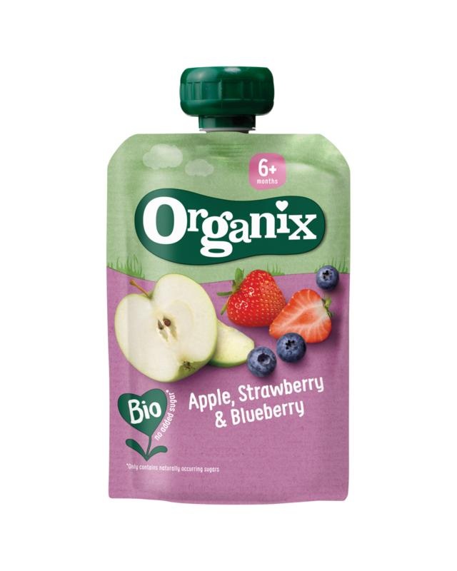 Organix Organix Knijpfruit appel, aardbei en bosbessen 6+M bio (100 Gram)