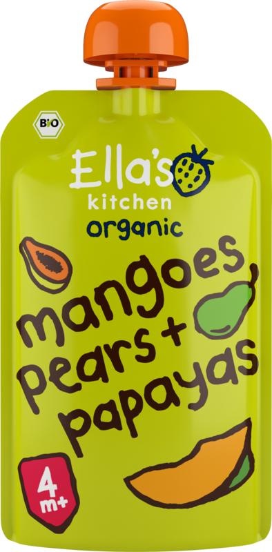 Ella's Kitchen Ella's Kitchen Mangoes pears & papayas knijpzakje 4+ maanden bio (120 Gram)