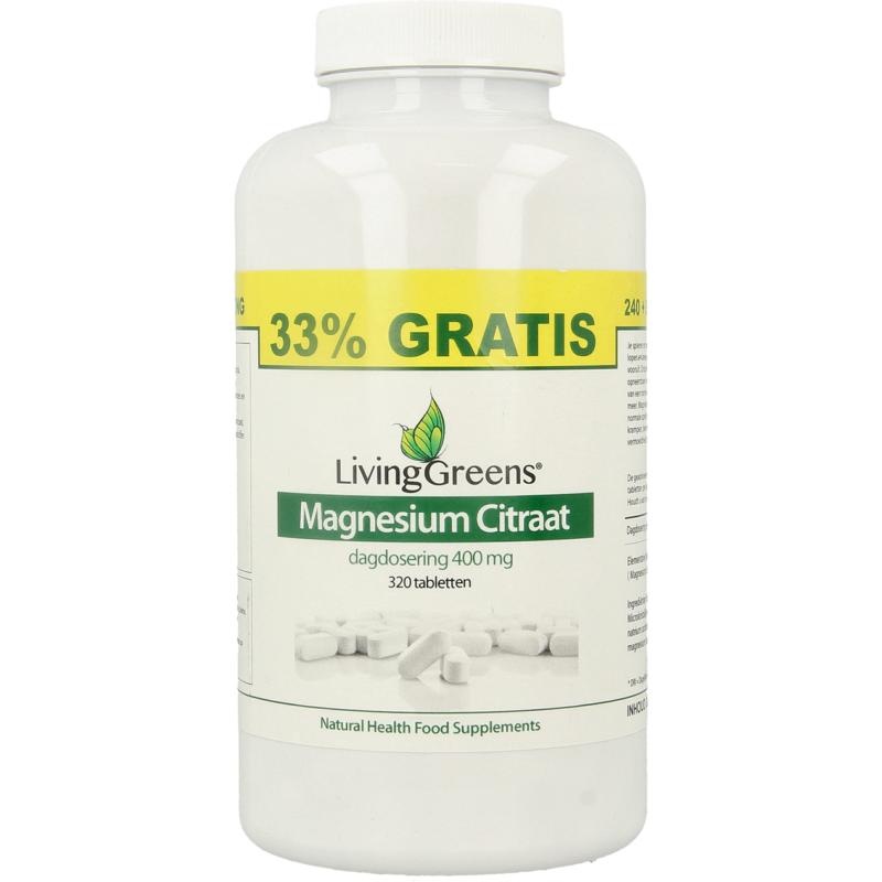 Livinggreens Livinggreens Magnesium citraat 400mg voordeelverpakking (320 Tabletten)