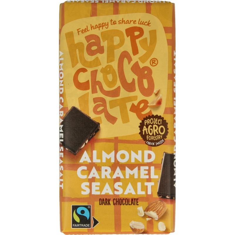 Happy Chocolate Happy Chocolate Puur amandel karamel zeezout bio (100 Gram)