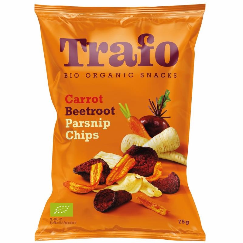 Trafo Trafo Groente chips wortel pastinaak rode biet (75 Gram)