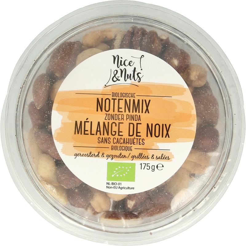 Nice & Nuts Nice & Nuts Notenmix zonder pinda met zeezout geroosterd bio (175 Gram)