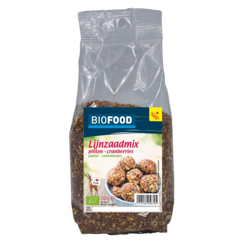 Biofood Biofood Lijnzaadmix pitten cranberry bio (250 Gram)