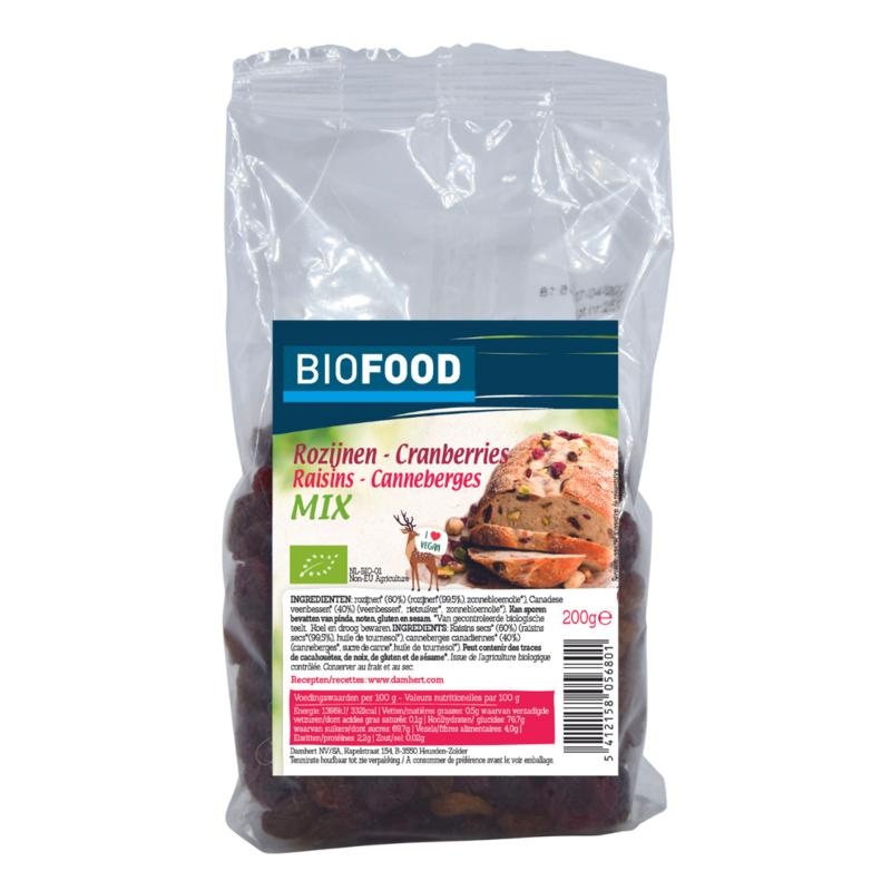 Biofood Biofood Rozijnen cranberries mix bio (200 Gram)