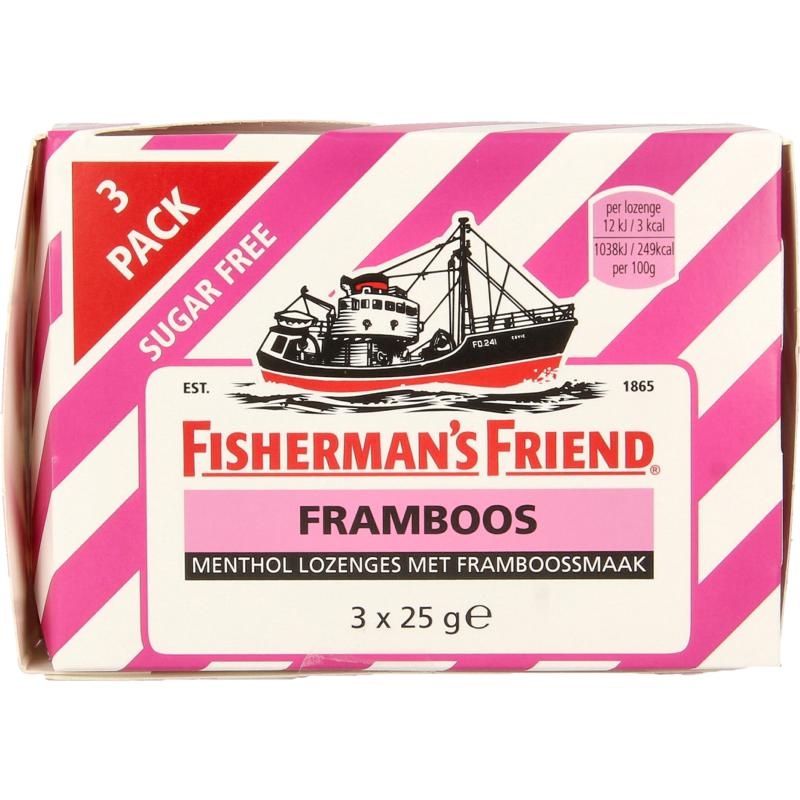 Fishermansfriend Fishermansfriend Framboos suikervrij 3-pack (25 gr)