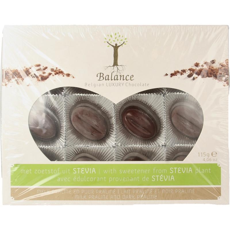 Balance Choco stevia pralines melk/puur (115 gr)