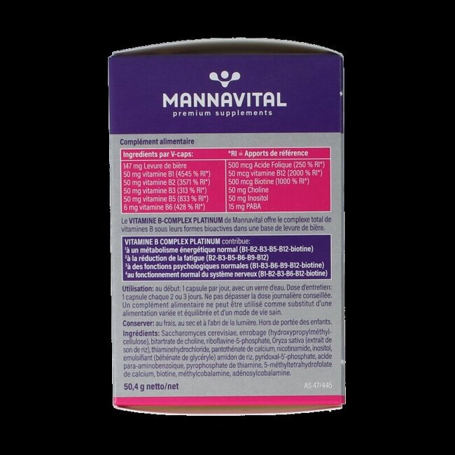 Mannavital Vitamine B complexe platinum 60 gélules végétales