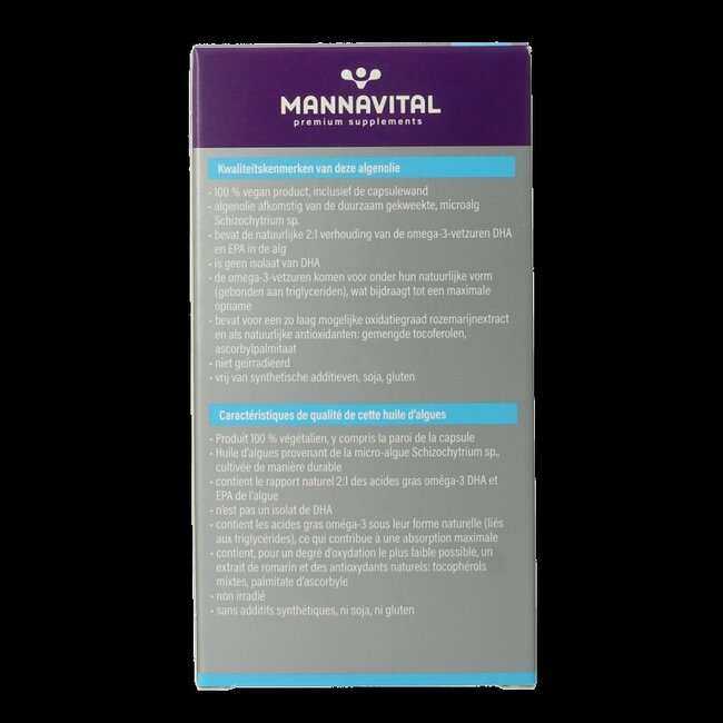 Mannavital Omega-3 huile d'algues platinum 60 capsules molles