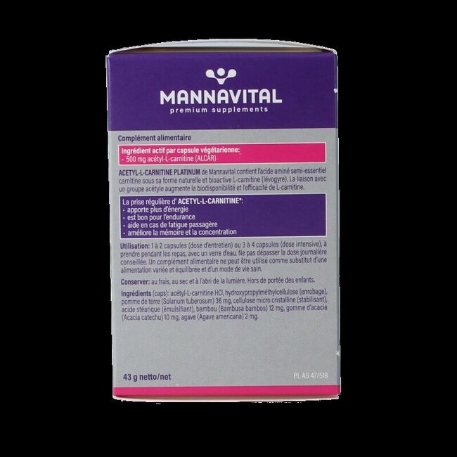 Mannavital Acetyl-L-Carnitine platinum 60 Vegetarische capsules