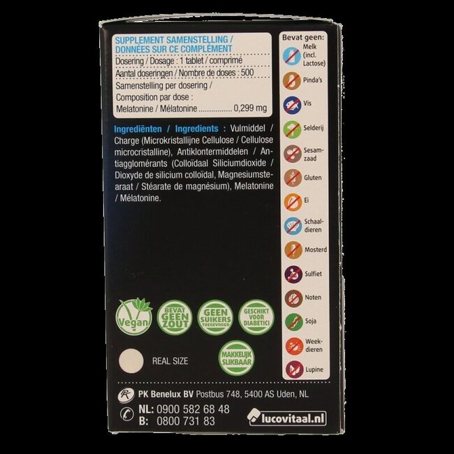 Lucovitaal Mélatonine pure 0,299 mg 500 comprimés