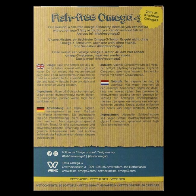 Testa Omega 3 algenolie 250mg DHA vegan NL/DE/EN 60 Vegetarische capsules