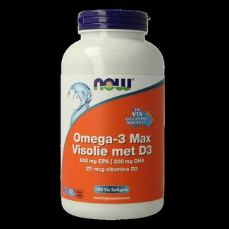 NOW NOW Omega 3 Max Huile de Poisson D3 EPA DHA 180 Capsules Molles