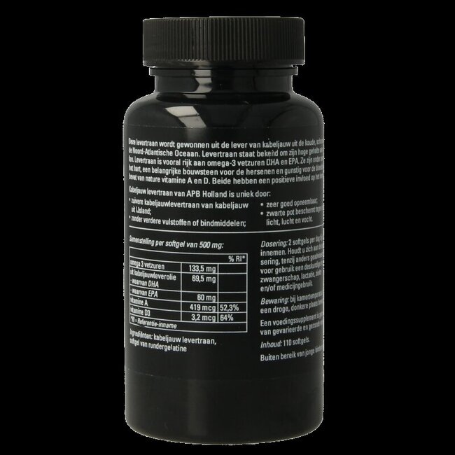 APB Holland Huile de foie de morue pure 500 mg 100 capsules molles