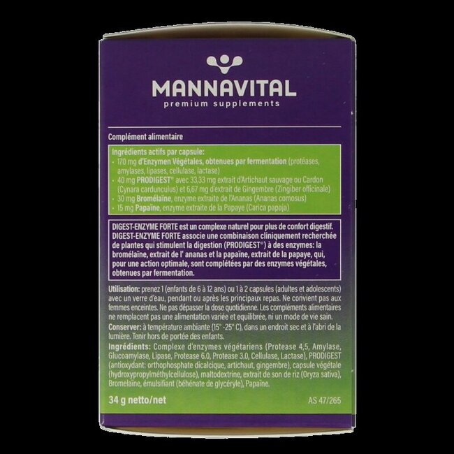 Mannavital Digest enzyme forte 60 capsules végétariennes