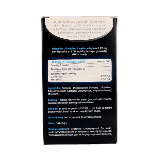 Lucovitaal Mélatonine L-Tryptophane 5 mg 30 Comprimés