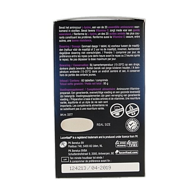 Lucovitaal L-Lysine 1000mg 60 Comprimés