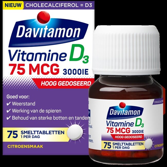 Davitamon Vitamine D volwassenen 75mcg smelttablet 75 Tabletten
