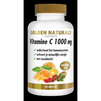Golden Naturals Golden Naturals Vitamine C 1000mg met rozenbottel 180 Tabletten