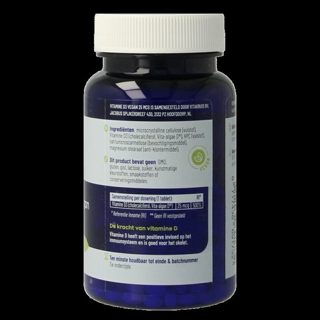 Vitakruid Vitamine D3 Vegan 25 mcg / 1000 IE 120 Tabletten