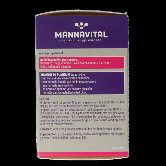 Mannavital Vitamine D3 platinum 90 Capsules