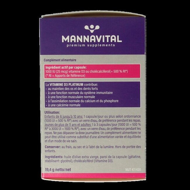 Mannavital Vitamine D3 platinum 90 Capsules