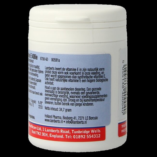 Lamberts Vitamine E 400IE natuurlijk 60 Vegetarische capsules