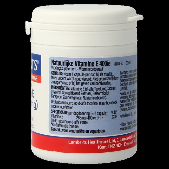 Lamberts Vitamine E 400 UI naturelle 60 capsules végétariennes
