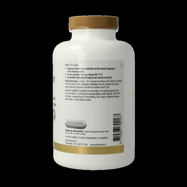 Golden Naturals Magnesium tauraat 180 Vegetarische capsules