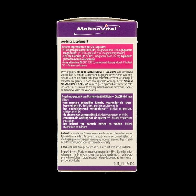 Mannavital Mariene magnesium + calcium platinum 120 Vegetarische capsules