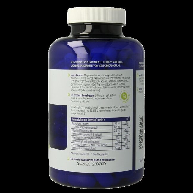 Vitakruid RelaxComplex oa Magnesium Tauraat & Vitamine D3 180 Tabletten