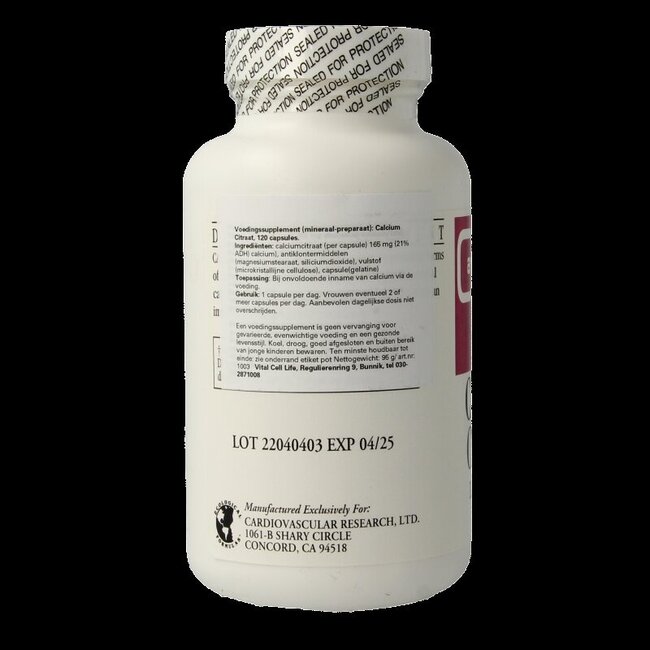Cardio Vasc Res Citrate de calcium 165 mg 120 Gélules