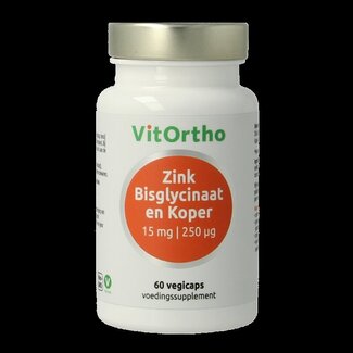 VitOrtho VitOrtho Zink bisglycinaat 15mg en koper 250mcg 60 Vegetarische capsules