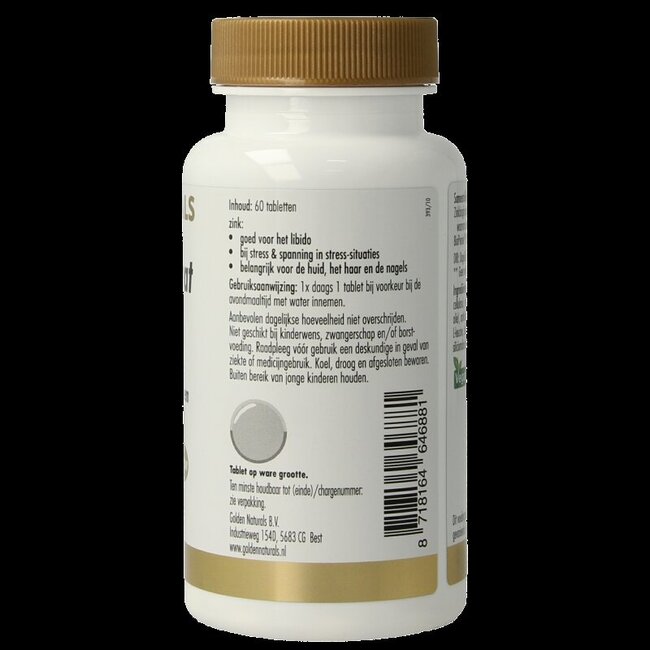 Golden Naturals Bisglycinate de Zinc 50 mg 60 Comprimés