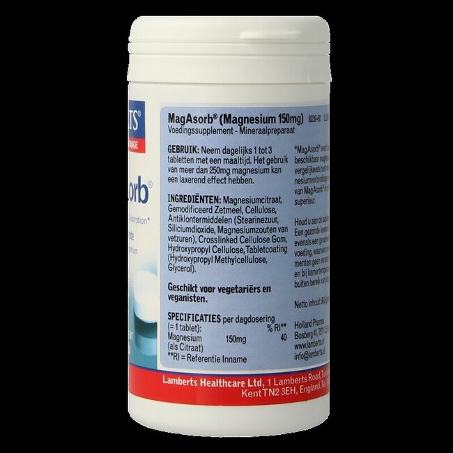 Lamberts MagAsorb (citrate de magnésium) 150 mg 60 Comprimés