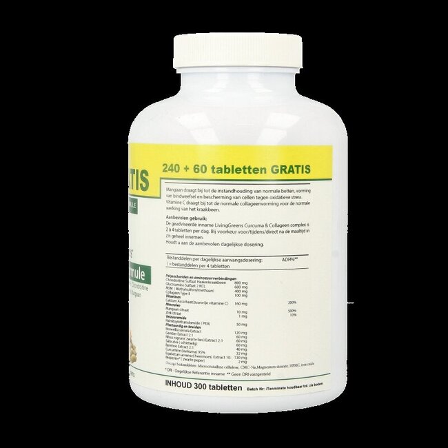 Livinggreens Gewrichten formule curcuma & collageen complex 300 Tabletten