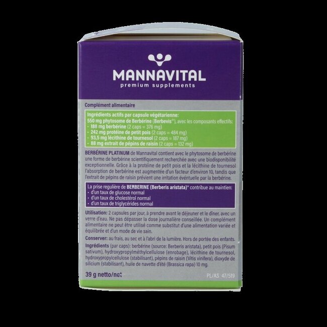 Mannavital Berberine platinum 60 Vegetarische capsules