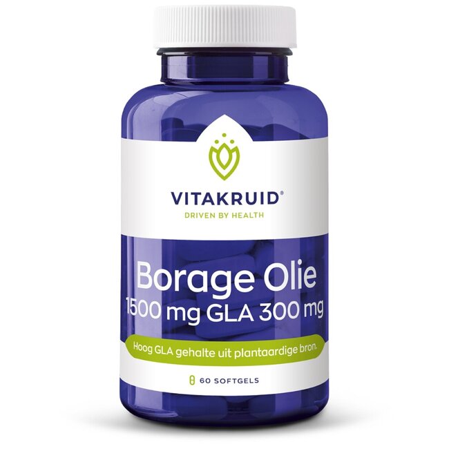 Vitakruid Borage Olie 1500mg GLA 300mg uit plantaardige bron 60 Softgels