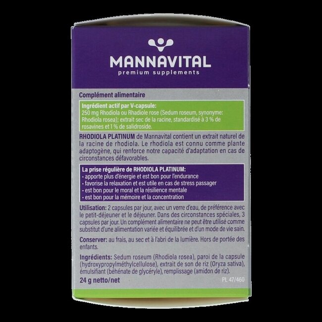 Mannavital Rhodiola platinum 60 gélules végétales